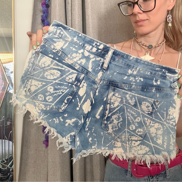 Free People Bleached Blue Tie-Dye Denim Shorts - Picture 3 of 3